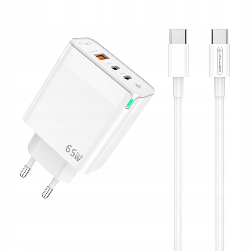 JELLICO Mocna Szybka Ladowarka 65W 2x USB C USB3 0 GaN Mocny Kabel USB C