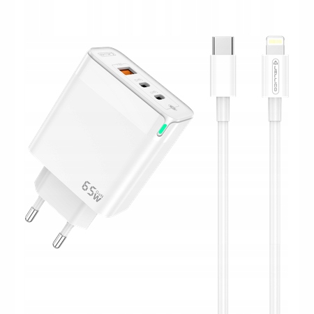 JELLICO Szybka Ladowarka 65W 2x USB C USB 3 0 GaN Kabel USB C Lightning