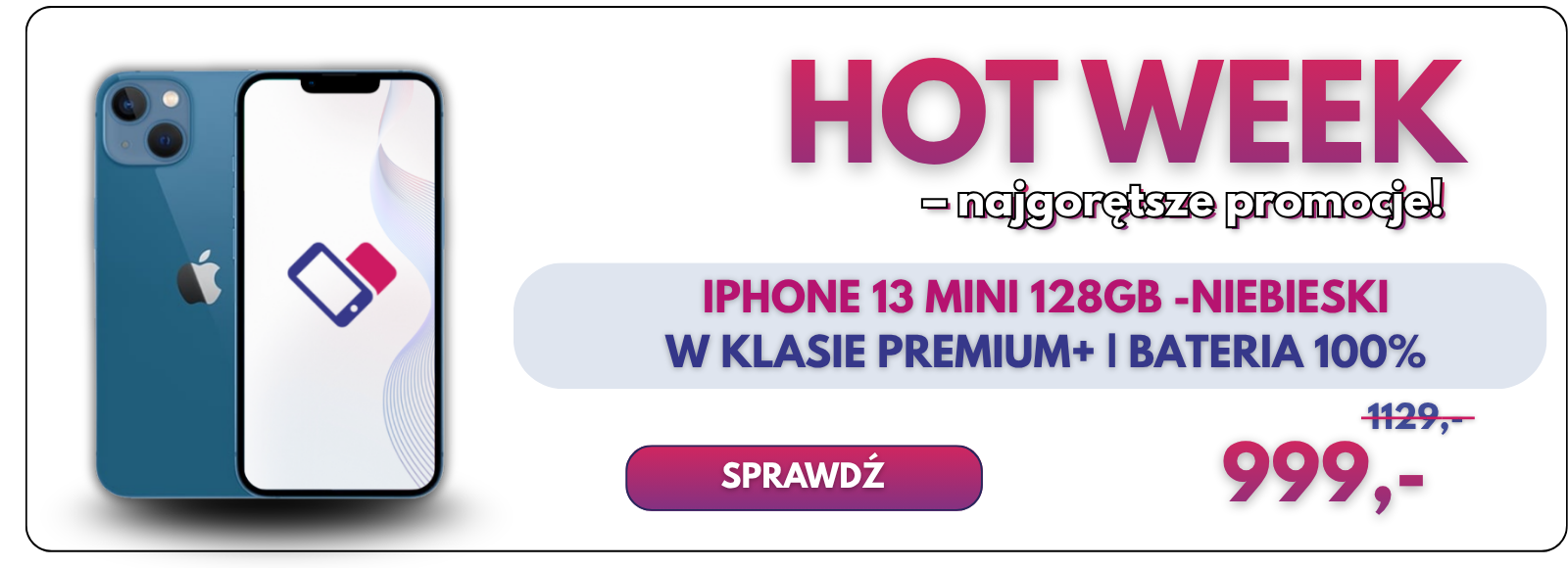 HOT WEEK – iPhone 13 mini 128 GB niebieski, klasa Premium, bateria 100%